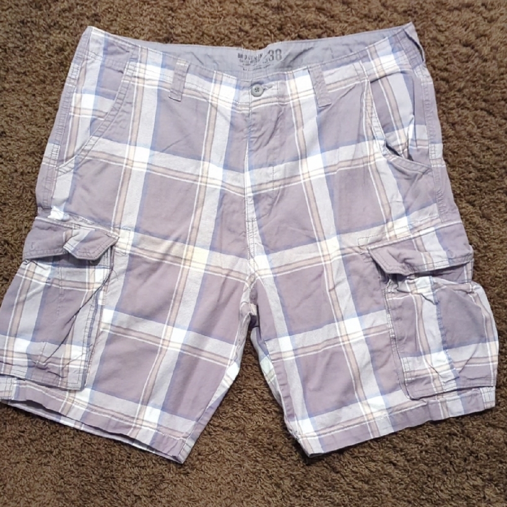 Old Navy Plaid Cargo Shorts - Light Gray & Blue